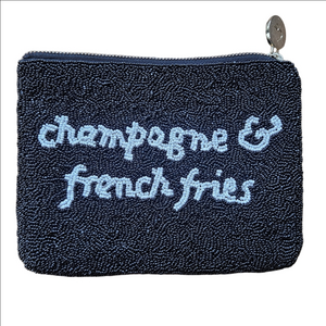 Black Beaded Clutch with White Text